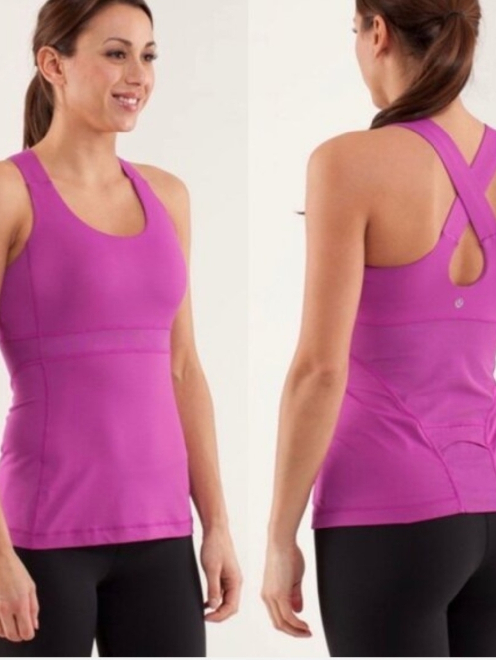 Lululemon Wild Tank Top Size 4 Magenta Purple Mesh Back Yoga Gym - 23" Length